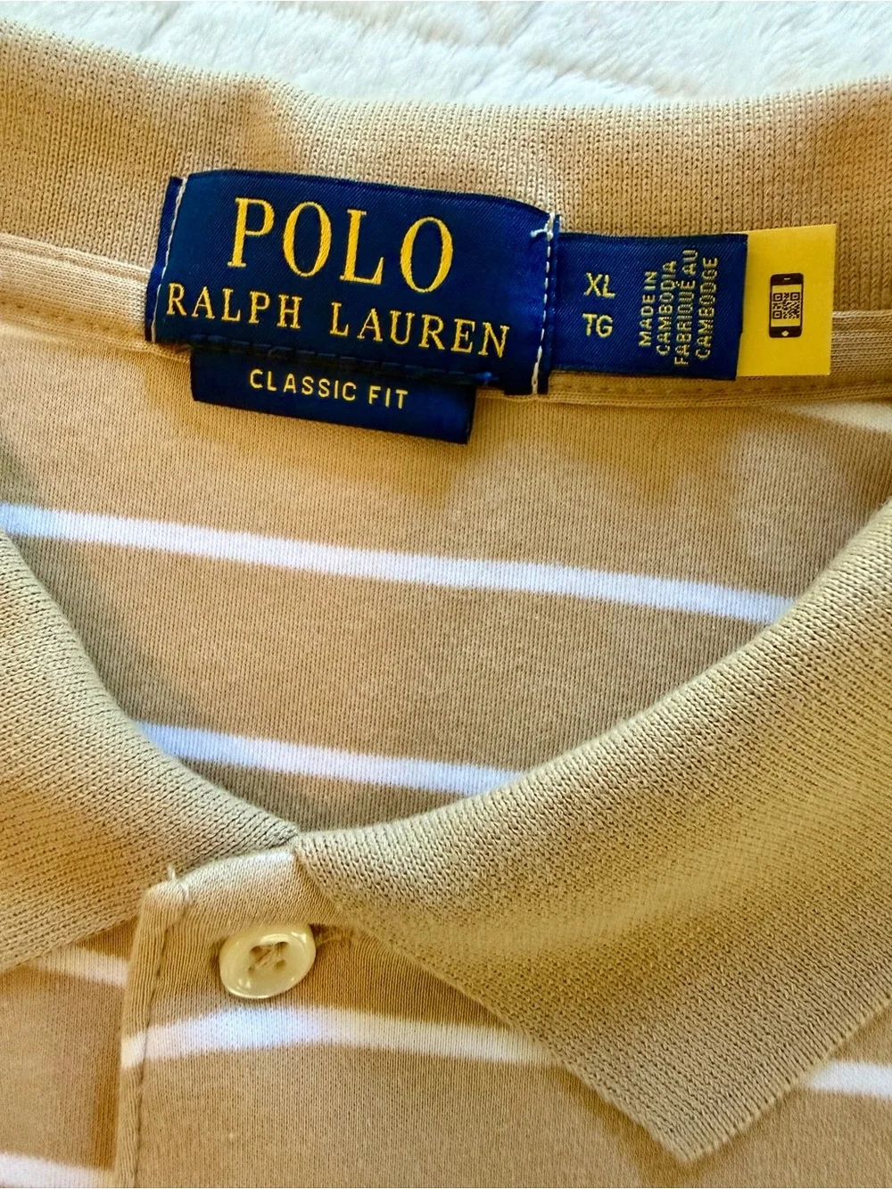 Polo Ralph Lauren Striped Polo Shirt Tan/White XL Preppy Business Casual